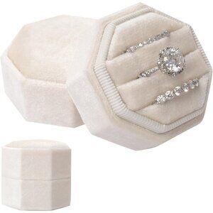 Vintage Velvet Octagon Ring Box 3 Slots Jewelry Display Holder Engagement Gift